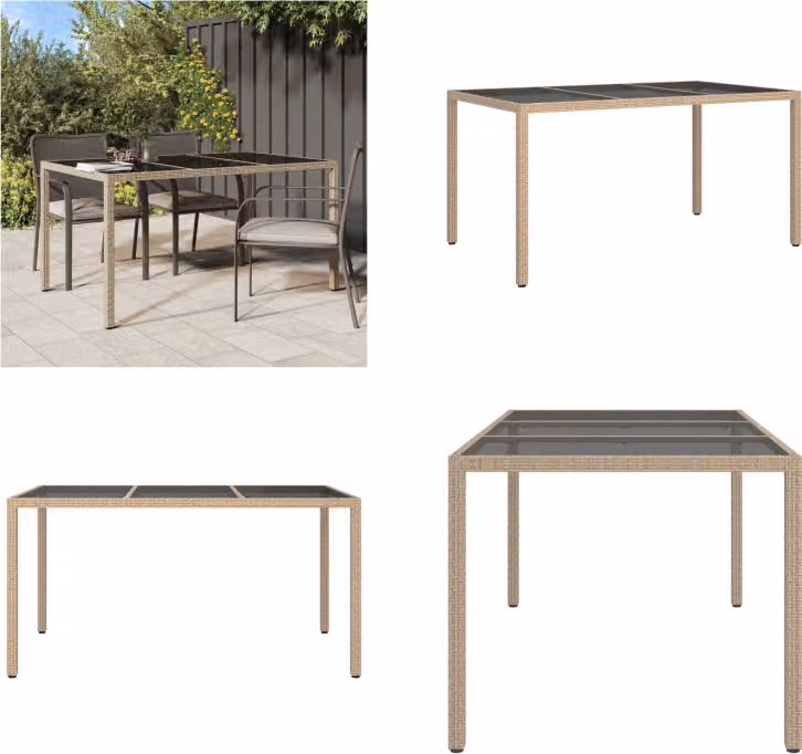 vidaXL Tavolo da giardino 150x90x75 cm Vetro temperato Poli rattan Beige - Tavolo da giardino - Tavoli da giardino - Tavolo - Tavoli