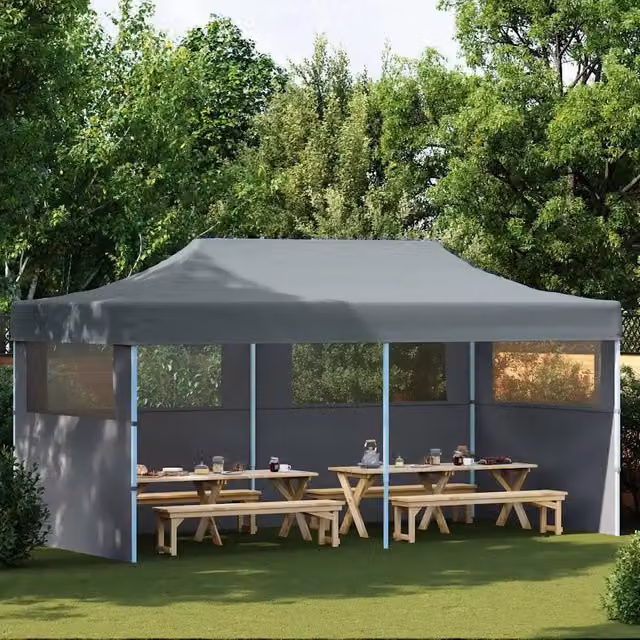 Tenda Pieghevole Pop-Up Videx con Pareti Laterali Antracite e Trasparente L: 6 m, P: 3 m, H: 2,91 m – 1