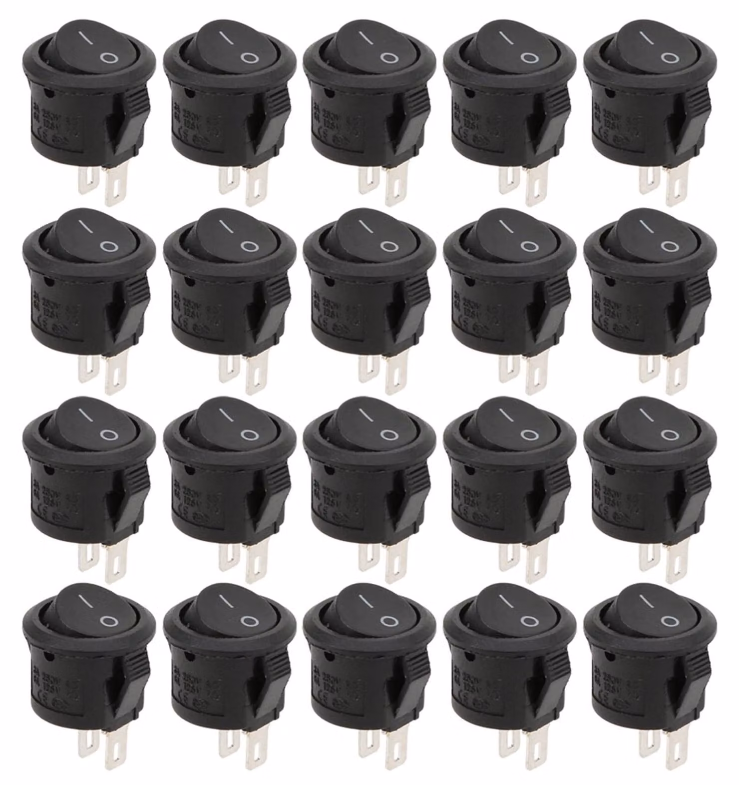 Interruttore a pulsante a 2 pin, on/off, 20A, 250V, 16mm, confezione da 20 pezzi