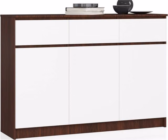 Cassettiera AKORD K140 Wengé 138 cm 3 ante 3 cassetti inserto frontale Bianco 138x40x99 cm