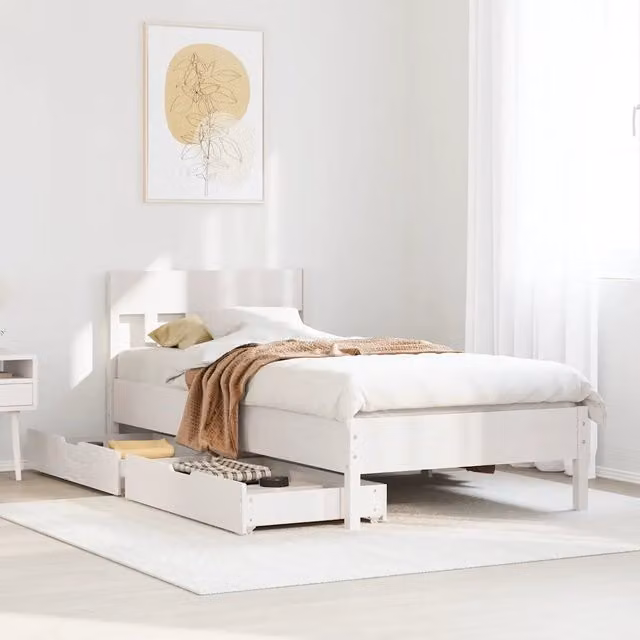 Letto singolo in legno massello di pino bianco vidaXL con doghe piatte L: 75 cm, P: 195,5 cm, H: 80,5 cm
