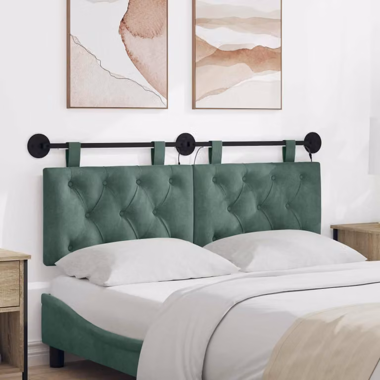 Testiera sospesa vidaXL in velluto verde con illuminazione integrata, L: 130 cm, H: 55 cm, P: 7 cm
