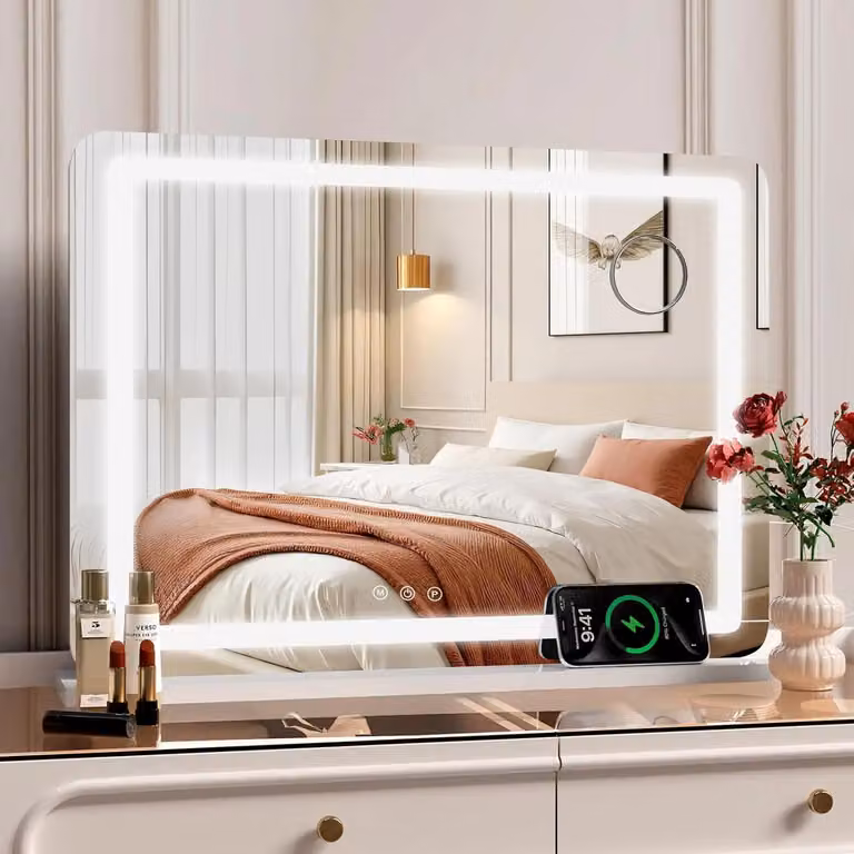 Specchio per il trucco - Specchio LED Hollywood - 58 x 46 cm - USB e Type-C - Ingrandimento 10x - 3 temperature di colore - Indipendente - Nero