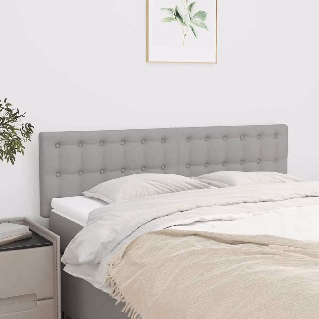 Testiera per letto vidaXL in tessuto grigio chiaro con struttura in legno L: 144 cm, P: 5 cm, H: 78-88 cm