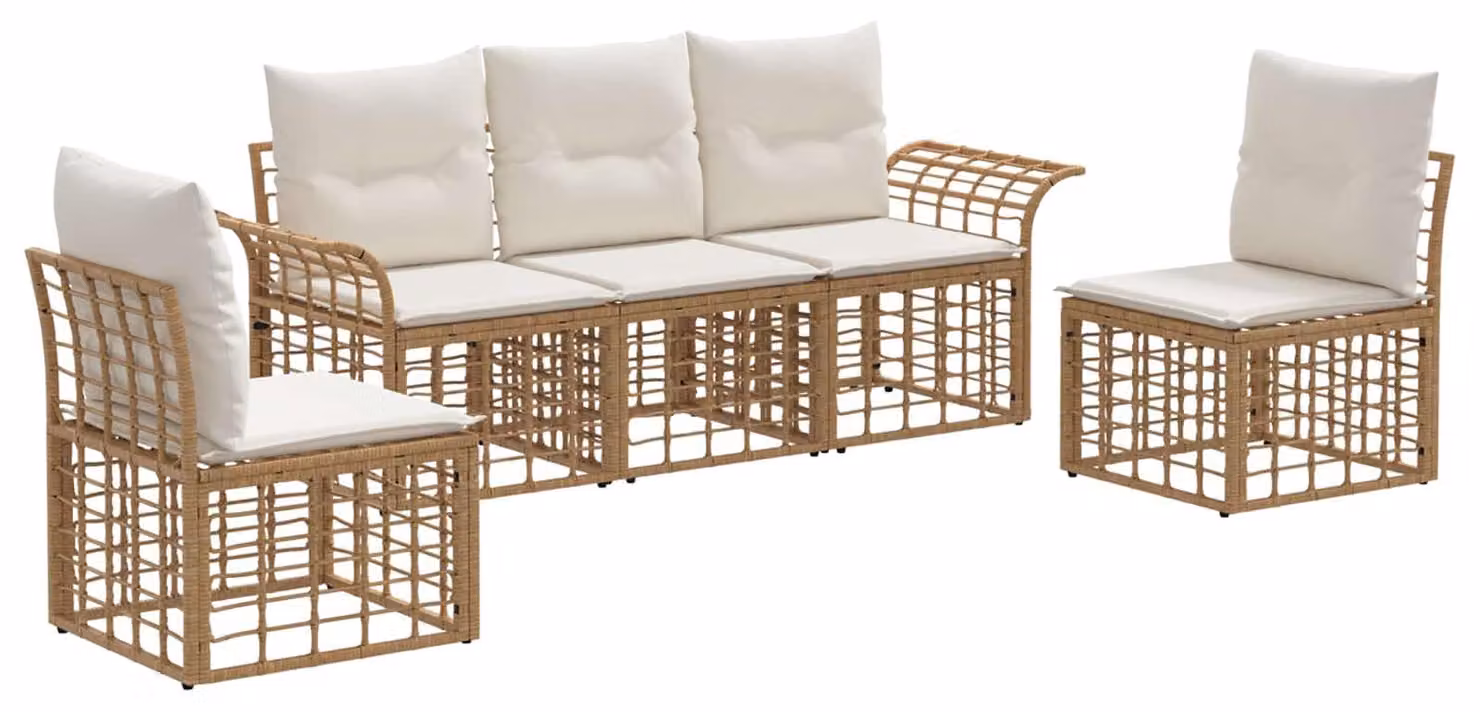 Set di divani da esterno 5 pcs Naturale e Bianco Crema