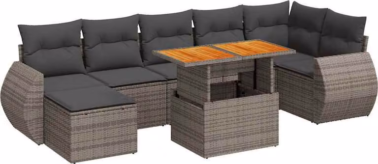 Set Divano da Giardino 8 pz con Cuscini Grigio in Polyrattan