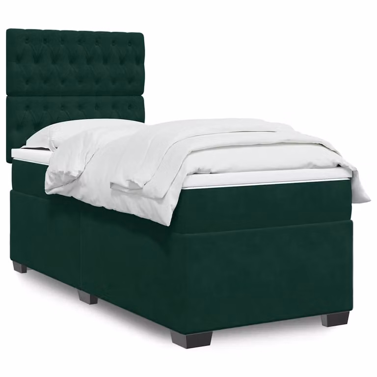 vidaXL Giroletto a Molle con Materasso in Velluto Verde Scuro, L/P: 90 x 190 cm