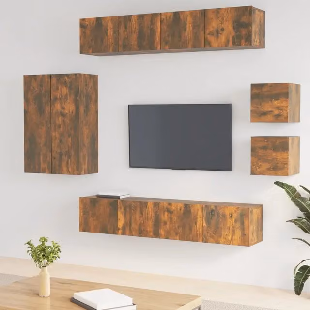 Set Mobili Porta TV 8 pz Rovere Fumo in Legno Multistrato 3114491
