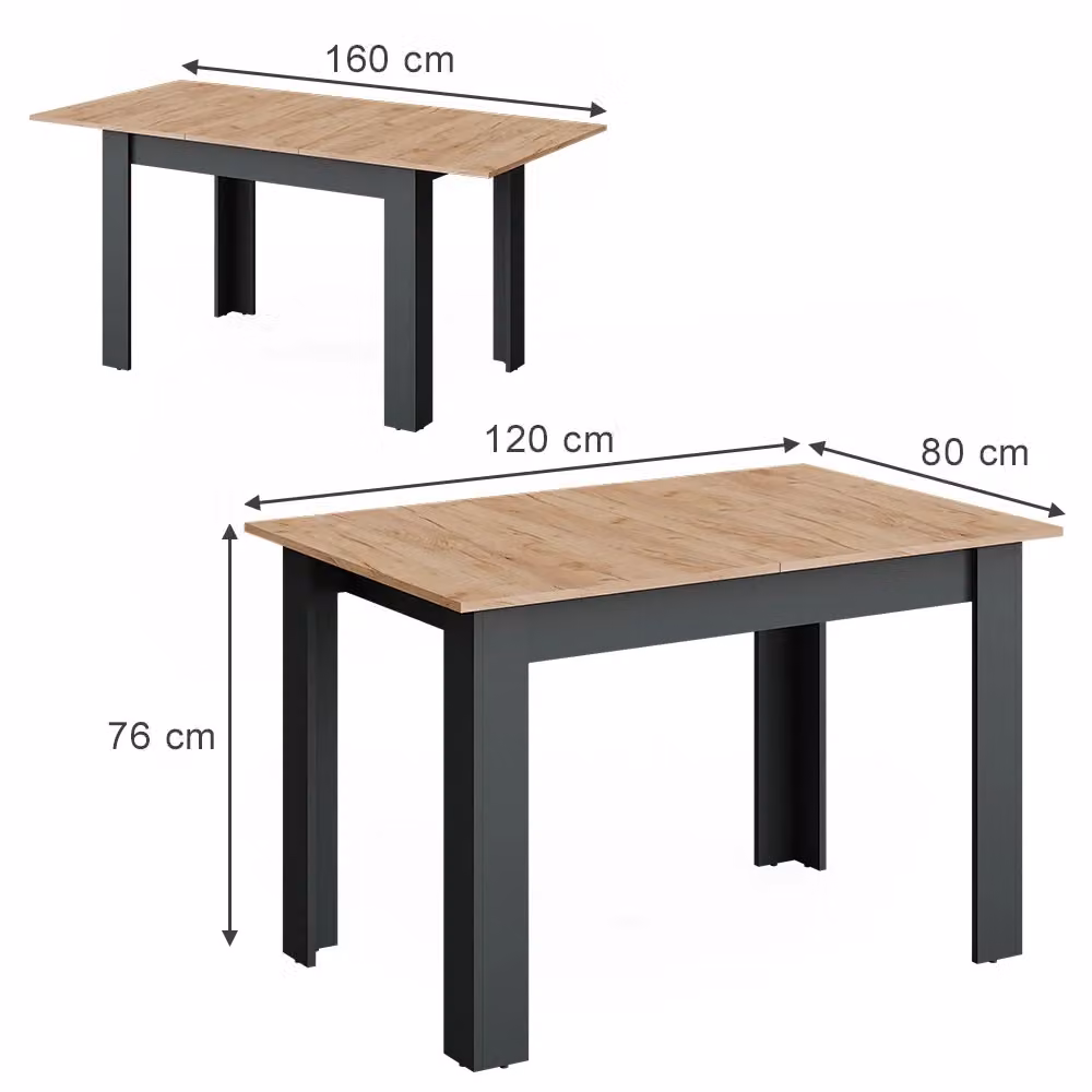 Tavolo da pranzo allungabile Repose Vicco colore Antracite e Rovere con L: 120-160 cm, P: 80 cm – 2