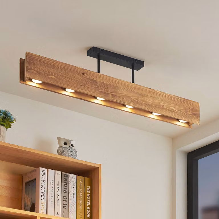 Plafoniera soffitto Malwin Lindby, dimmerabile, Legno scuro, Soggiorno / Sala da pranzo, Legno, Scandinavo, Plafoniera