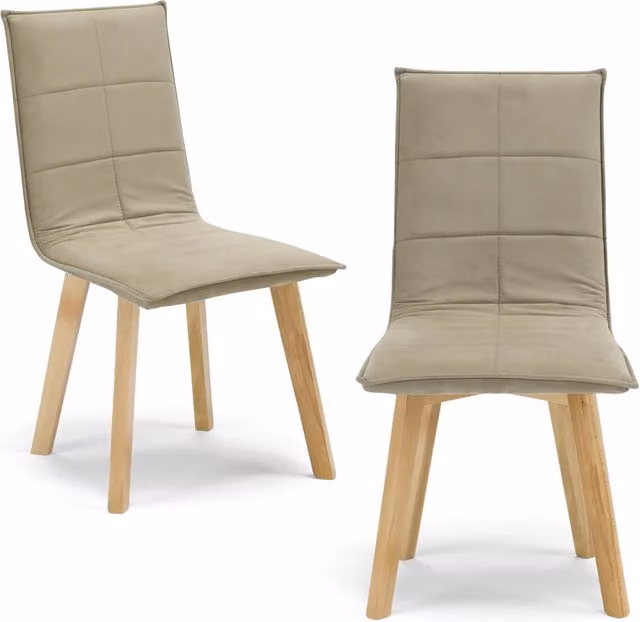 Set 2 sedie Imbottite MARILU', struttura robusta in legno, ideale per sala da pranzo, soggiorno, ufficio, sale d'attesa, tessuto trapuntato a rettangoli colore Tortora, Design moderno
