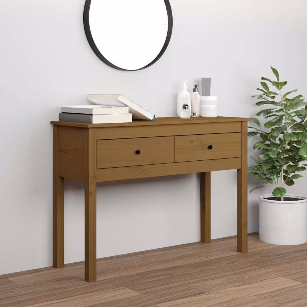 vidaXL Tavolo Consolle in Legno Massello di Pino, Colore Marrone, L 100 x P 35 x H 75 cm