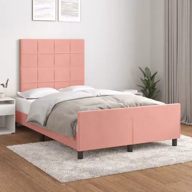 Giroletto vidaXL in Velluto Rosa con Struttura in Legno di Pino e Doghe Fisse L/P/H: 120 x 200 cm – 1