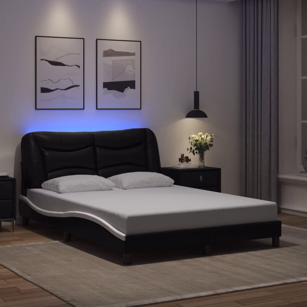 vidaXL Giroletto Hvar con LED e porta USB, Nero e Bianco, L/P/H: 120 x 200 cm – 1