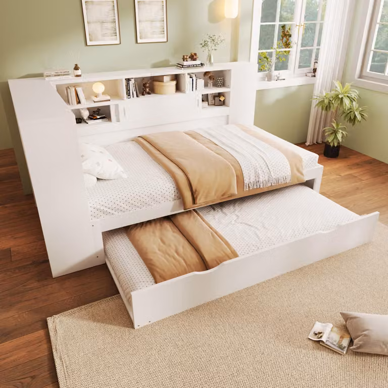 okwish Divano letto 90x200 cm con letto estraibile 90x190 cm e griglia a doghe, letto da giorno per ospiti, letto per bambini con USB (senza materasso) - bianco