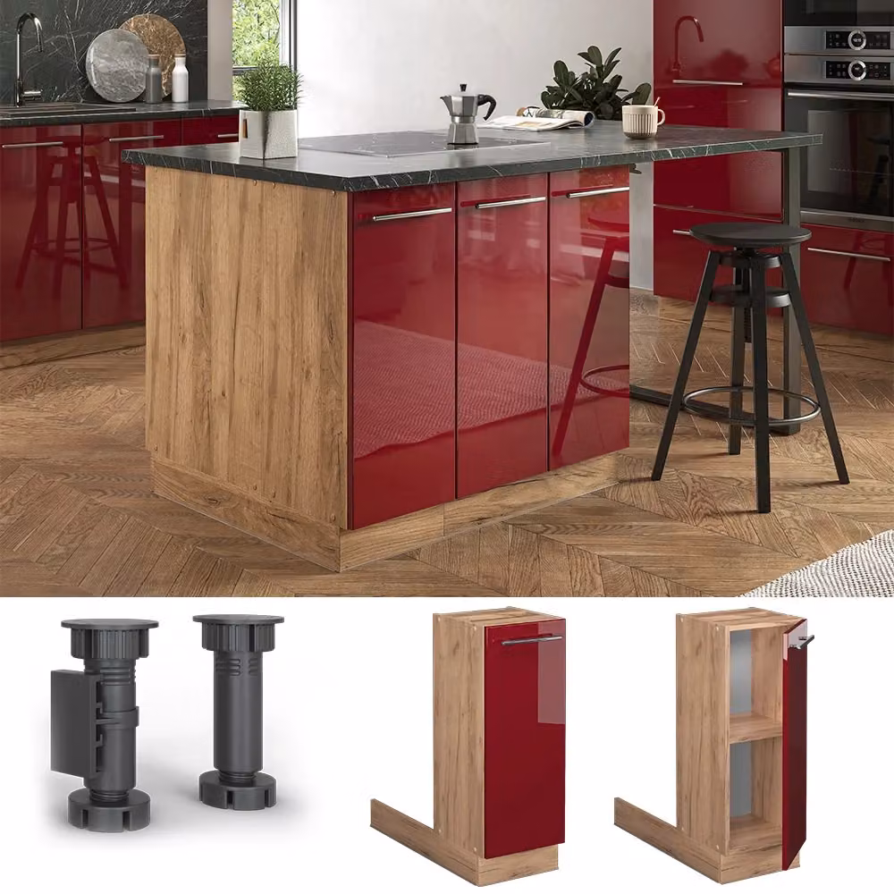 Isola cucina Vicco Fame-Line Bordeaux lucido e Rovere dorato senza piano di lavoro L: 30 cm, P: 30 cm, H: 82 cm – 2