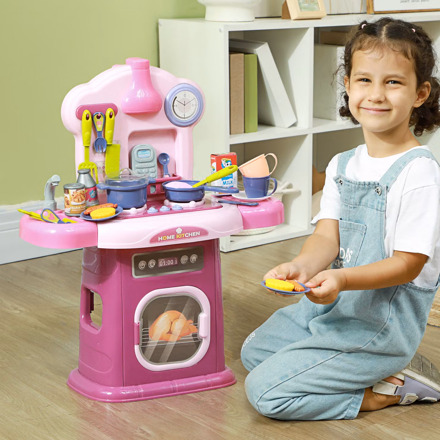 Cucina Giocattolo AIYAPLAY per Bambini con 38 Accessori e Suoni Realistici, Rosa, L/P/H: 51 x 21 x 60 cm – 2