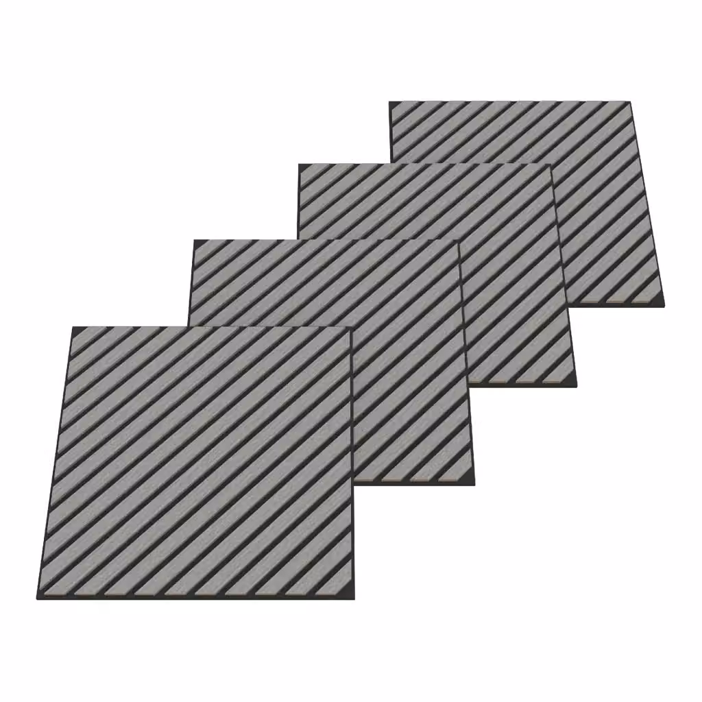 Set di 12 pannelli acustici NEU.HOLZ con doghe diagonali effetto rovere grigio chiaro, superficie totale 4,32 m² – 2