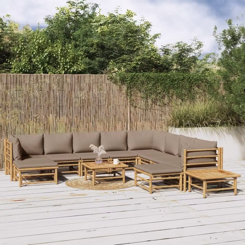 Maison Exclusive - Set da giardino da 12 pezzi con cuscini color taupe in bambù