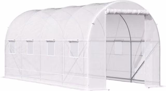 EasyComfort Serra da Giardino a Tunnel con Struttura in Acciaio e Telo in Polietilene Bianco L: 5 m, P: 2 m, H: 2 m