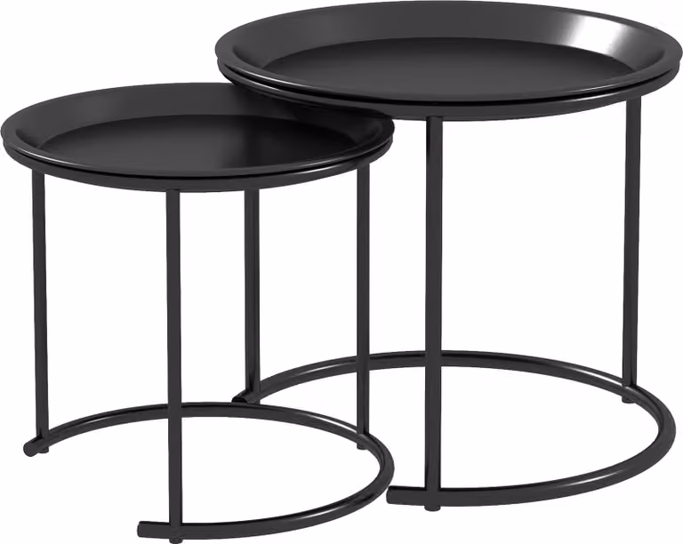 Fortuna Lai Set di 2 tavolini da salotto, tavolino rotondo, tavolino impilabile, tavolino da salotto, tavolino da divano per soggiorno, camera da letto, corridoio, acciaio, Ø43/35 cm, nero