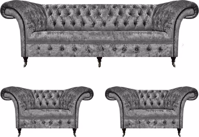 Grau Wohnzimmer Set 3tlg Design Möbel Sofagarnitur Polstermöbel Chesterfield