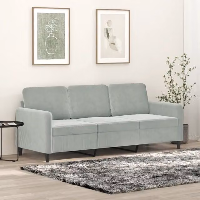 Divano moderno in velluto grigio vidaXL con struttura in metallo L: 198 cm, P: 80 cm, H: 77 cm