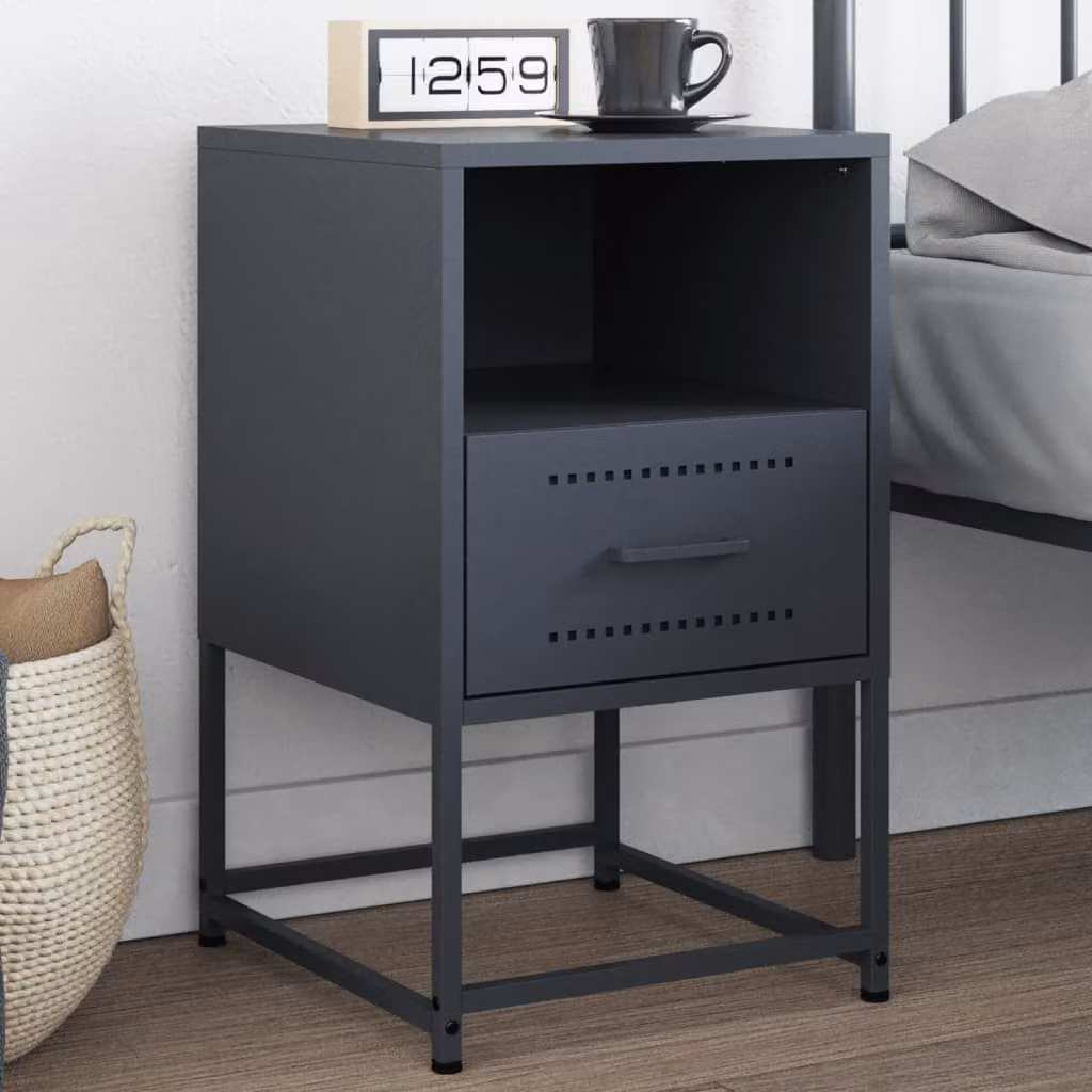 Comodino vidaXL in metallo antracite opaco, modello industriale da appendere a parete, L 36 cm x P 39 cm x H 60,5 cm