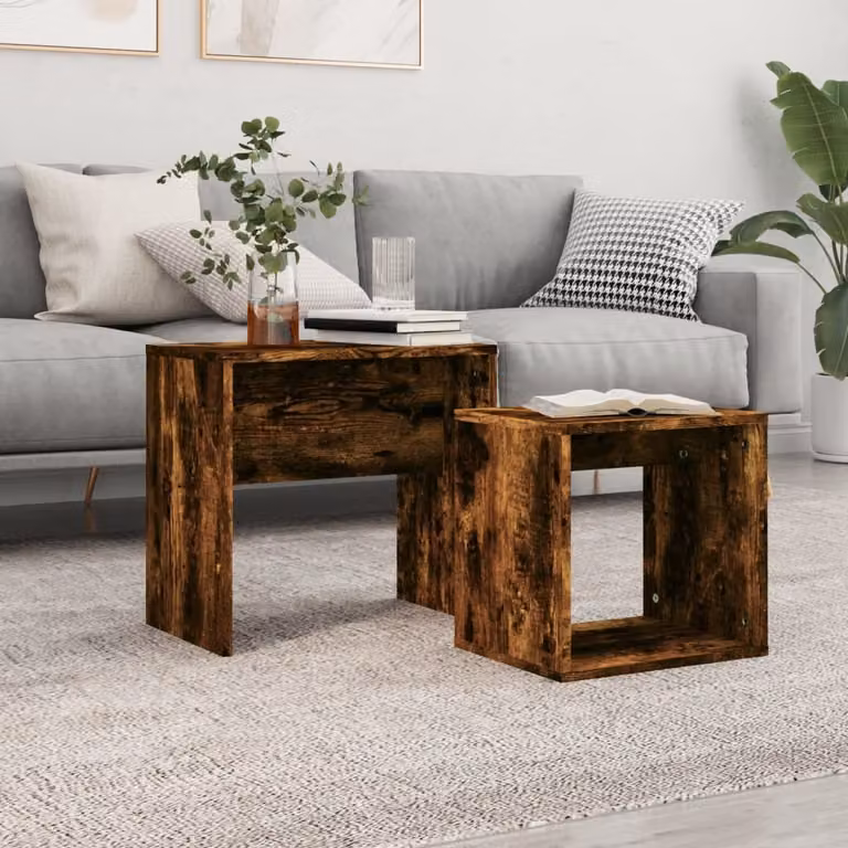 The Living Store Set tavoli 2 pz. Materiale a base di legno di quercia affumicata