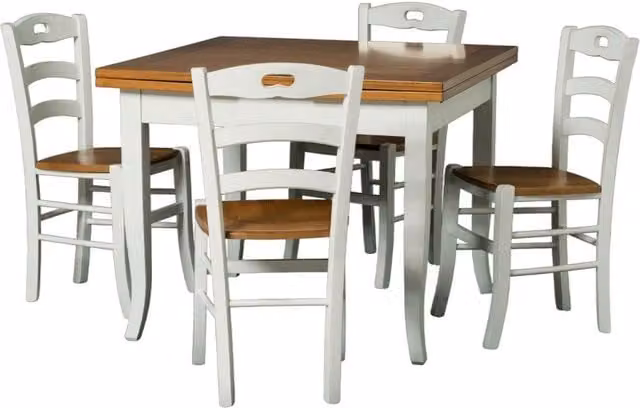 Set tavolo in legno bicolore allungabile con 4 sedie in legno Mobili 2G L/P: 100 x 100 cm