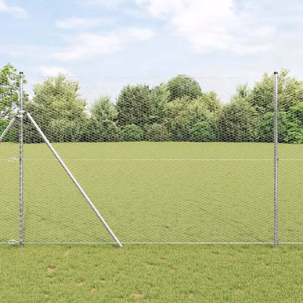 Recinzione esagonale vidaXL in acciaio zincato argento, L: 50 m, H: 1,5 m