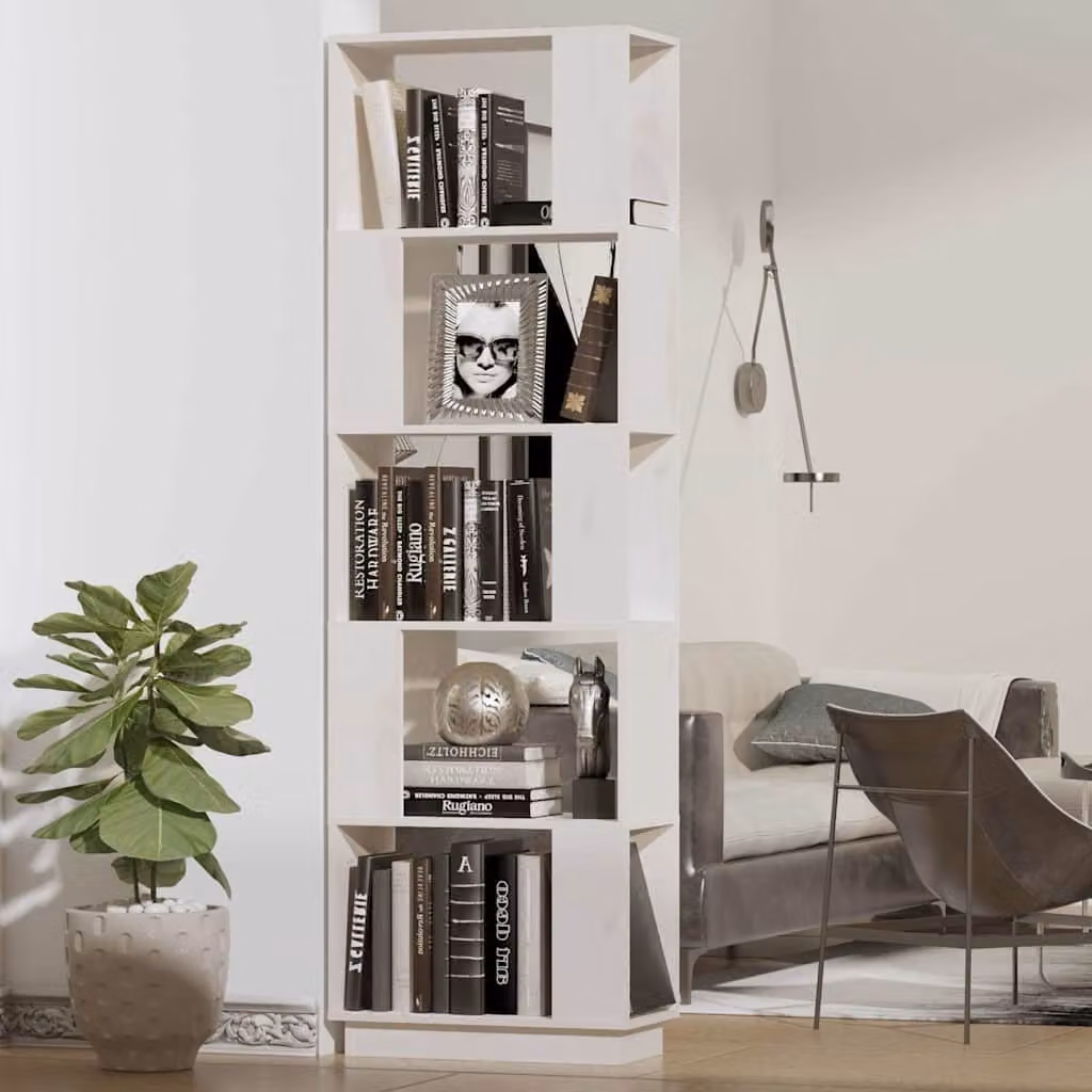 Libreria/Divisorio vidaXL in Legno Massello di Pino Bianco, Stile Rustico, L: 51 cm, P: 25 cm, H: 163,5 cm