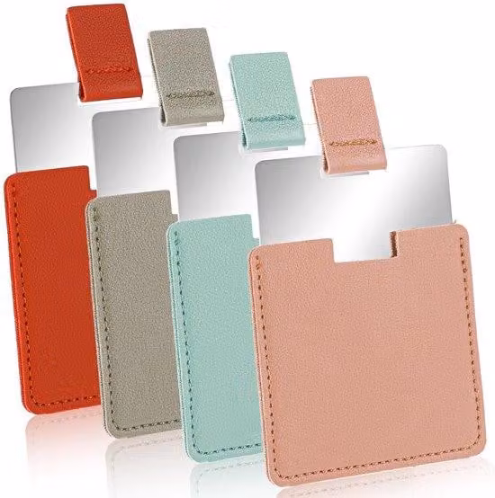 Set da viaggio con mini specchio - 4 pezzi - 6 x 6 cm - Acciaio - Alta qualità e durata - Ideale per i viaggi - Specchio per il trucco