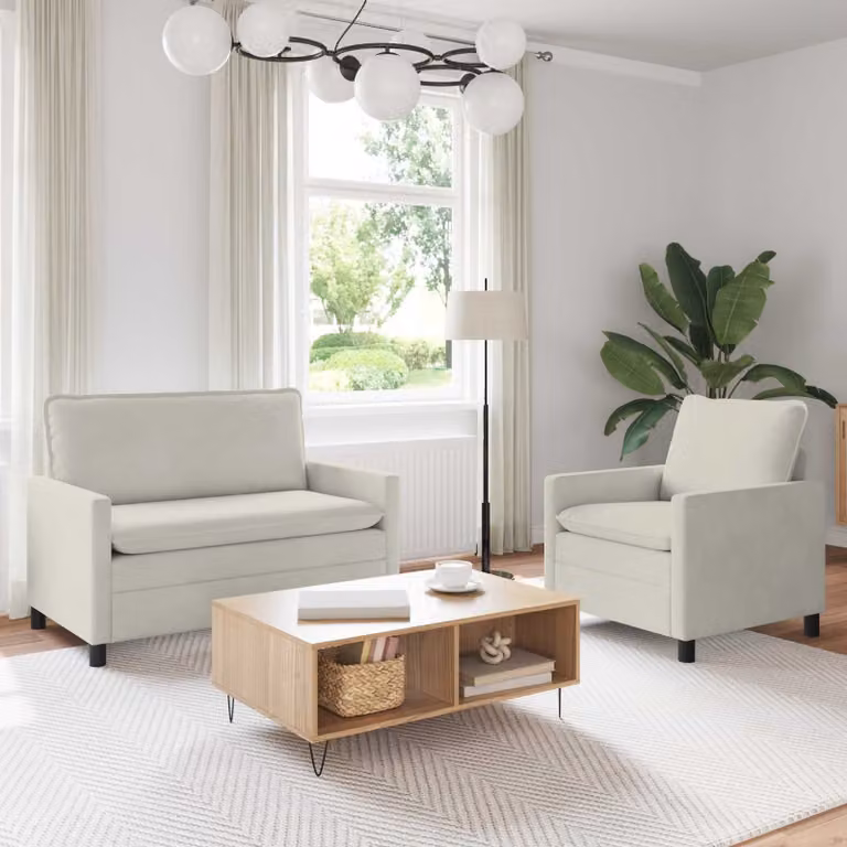 Set di 2 divani moderni vidaXL in velluto beige con cuscini decorativi e coperture rimovibili