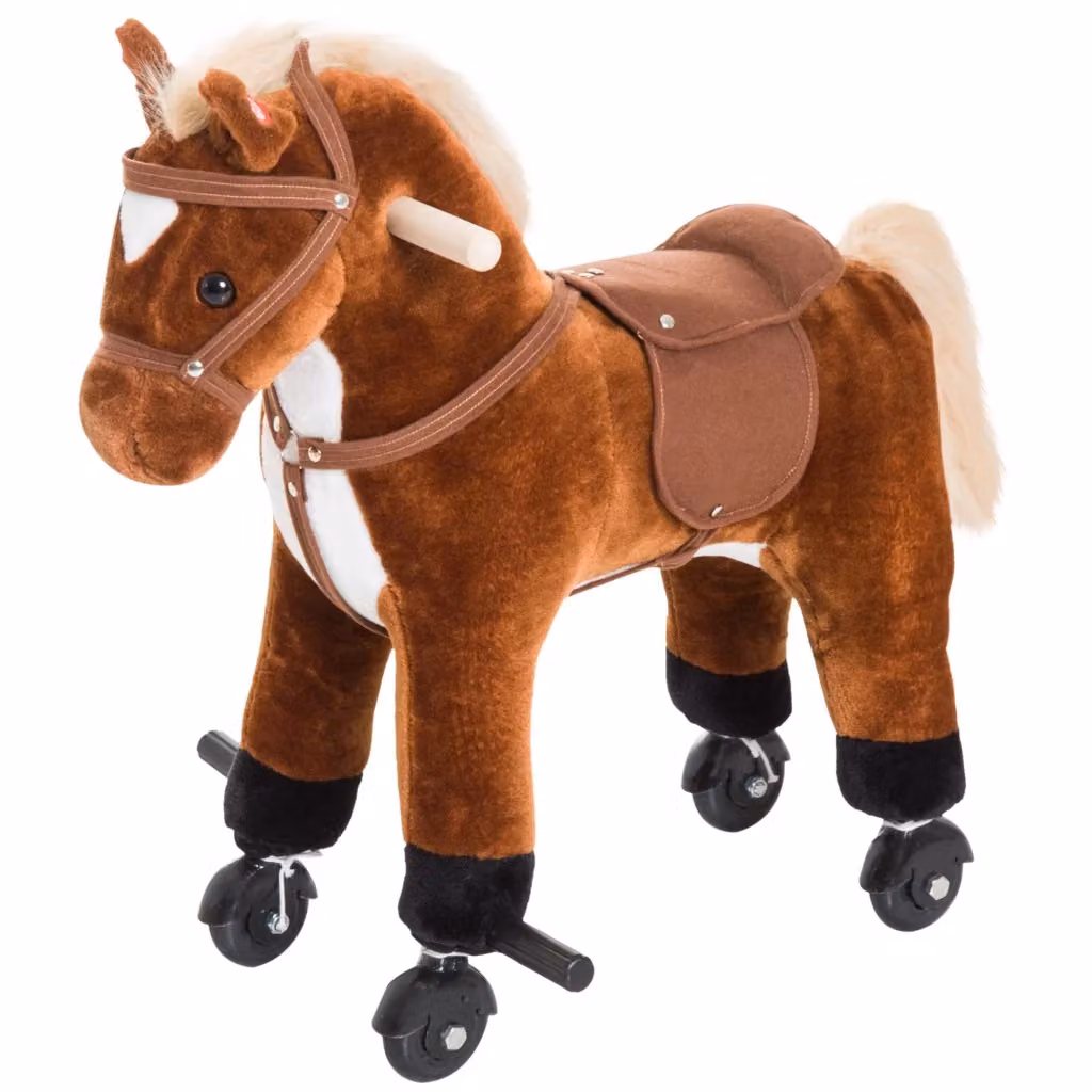 Cavallo a dondolo XYLO in legno marrone con ruote, suoni e pedali, L/P/H: 55 x 23 x 60 cm – 2
