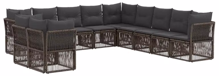 Set da giardino composto da 11 pezzi, colore grigio, realizzato in rattan sintetico