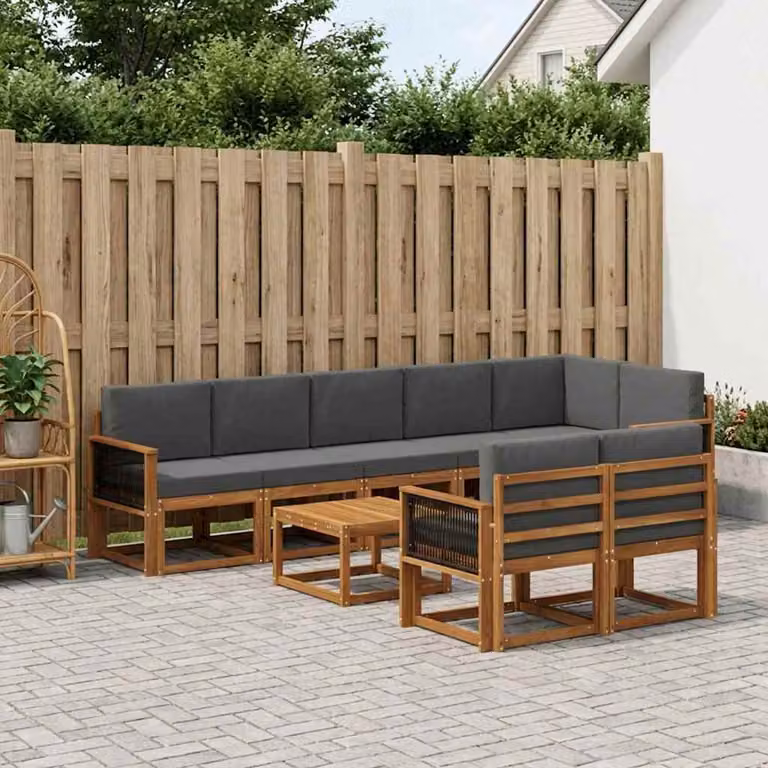 Set di divani da esterno a forma di U vidaXL composto da 9 pezzi in legno di acacia con cuscini in beige e antracite