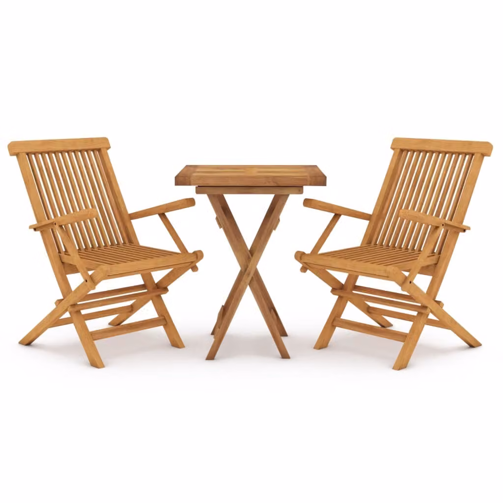 Set da Pranzo per Giardino 3 pz in Legno Massello di Teak