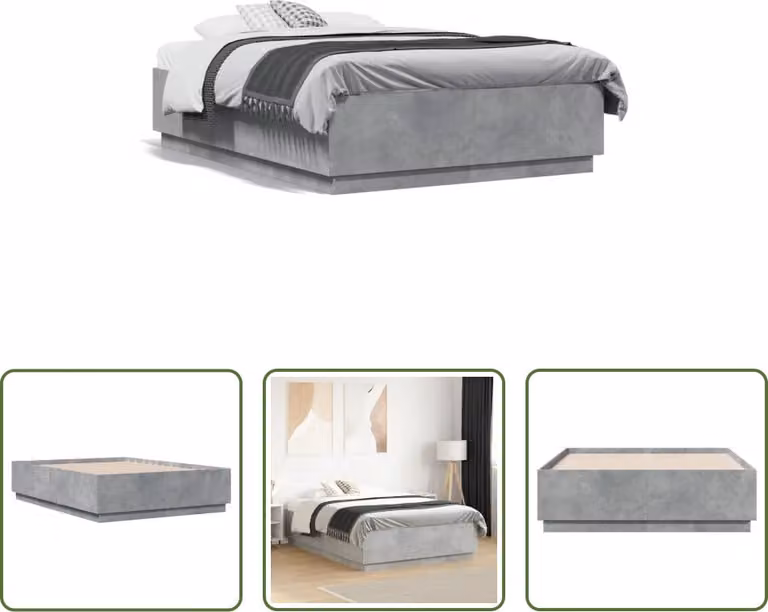 The Living Store Struttura letto grigio cemento 135x190 cm materiale legno