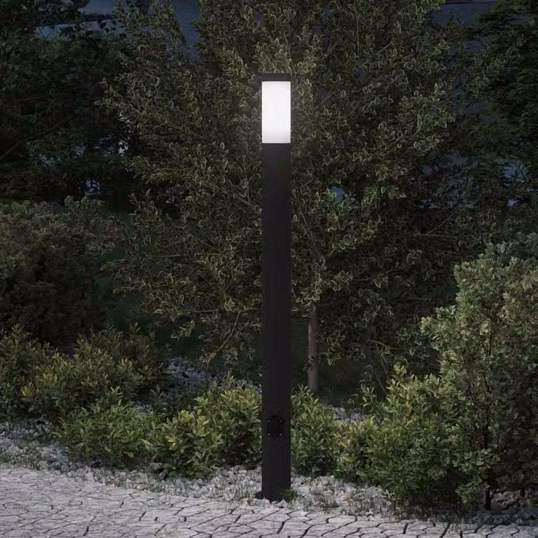 Lampada a paletto con presa elettrica 110 cm Acciaio Inox IP44