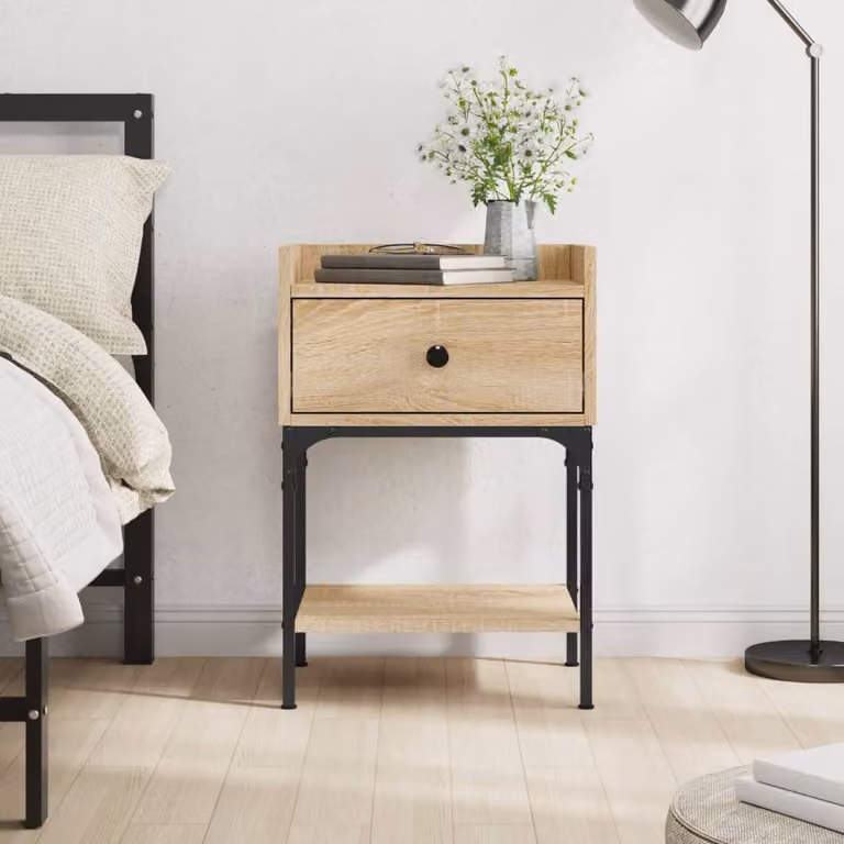 Comodino moderno vidaXL in legno multistrato color rovere, L 40,5 cm x P 31 cm x H 60 cm