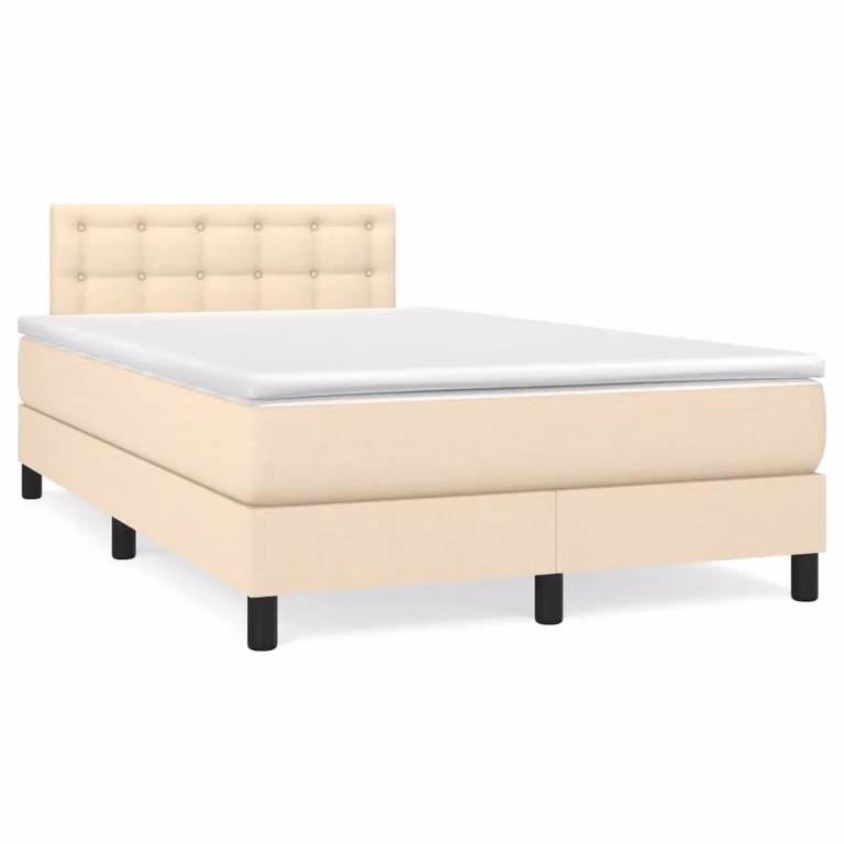 vidaXL Letto Ibrido con Giroletto a Molle e Materasso in Legno di Pino e Tessuto, Colore Beige e Bianco, L/P/H: 120 x 200 x 88 cm