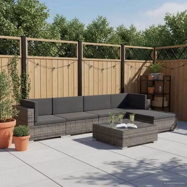 Set Divani da Giardino 6 pz con Cuscini in Polyrattan Grigio 44607