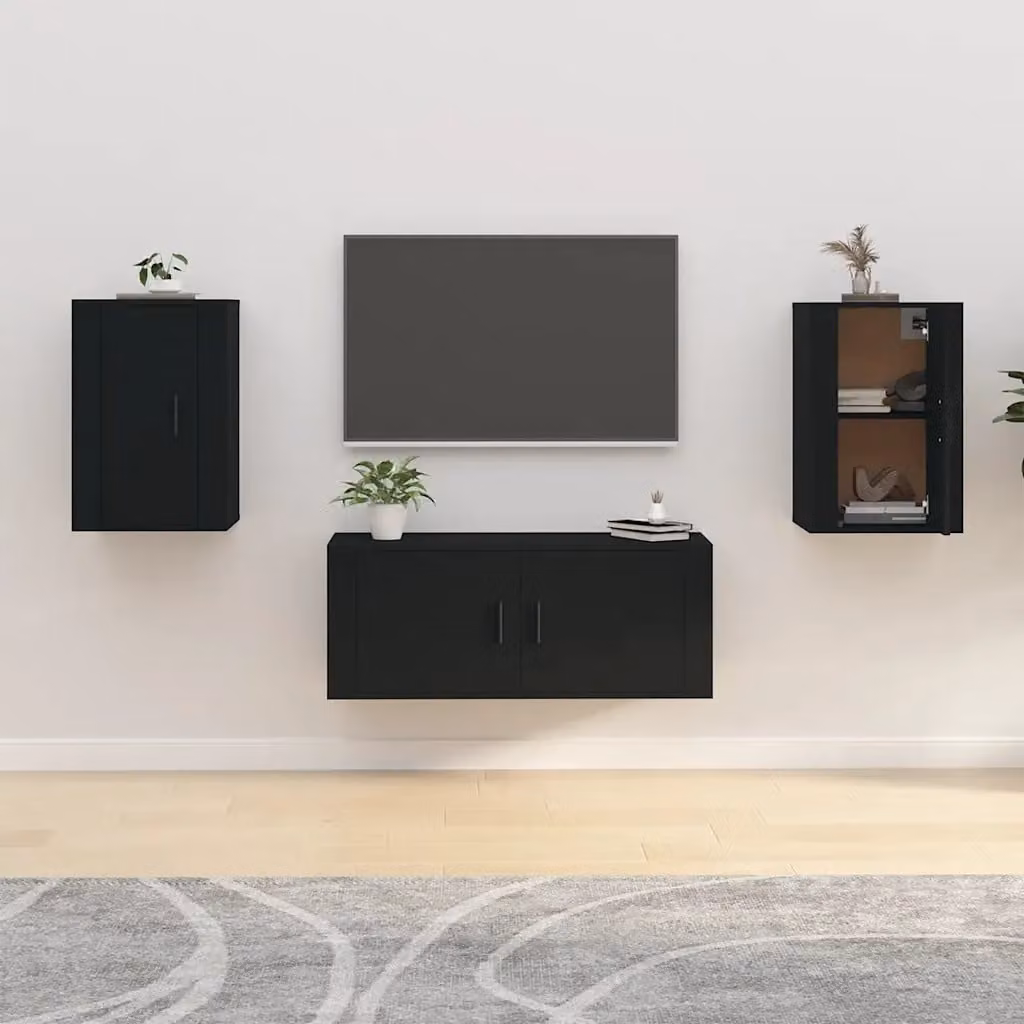 Set di 2 mobili porta TV da parete vidaXL in legno MDF nero opaco L: 40 cm, P: 34,5 cm, H: 60 cm