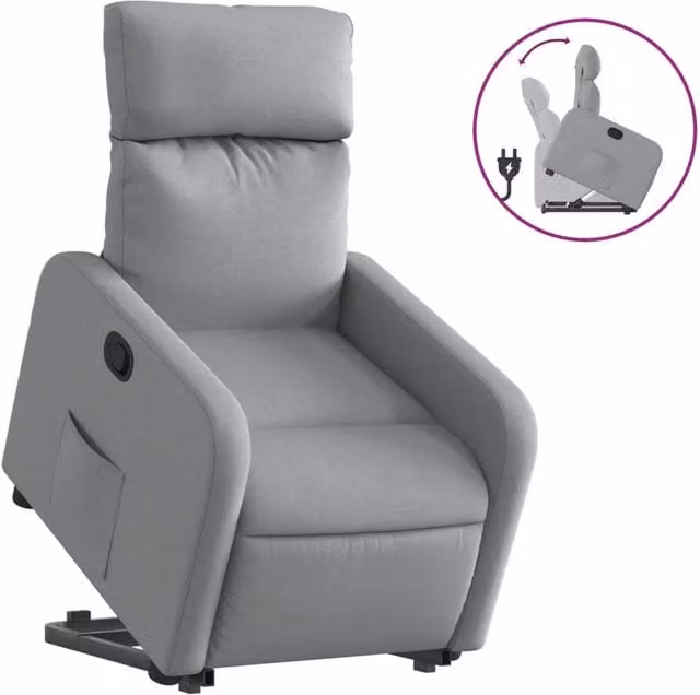 Poltrona | Sedia Relax Alzapersona Reclinabile Grigio Chiaro in Tessuto