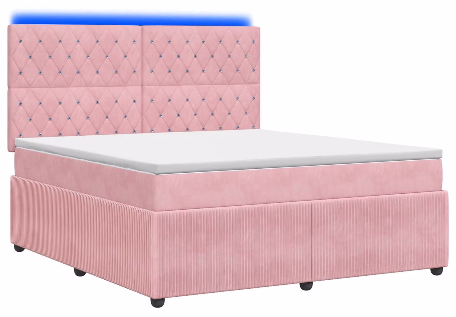 Letto a molle LED con materasso rosa 140 x 190 cm in velluto