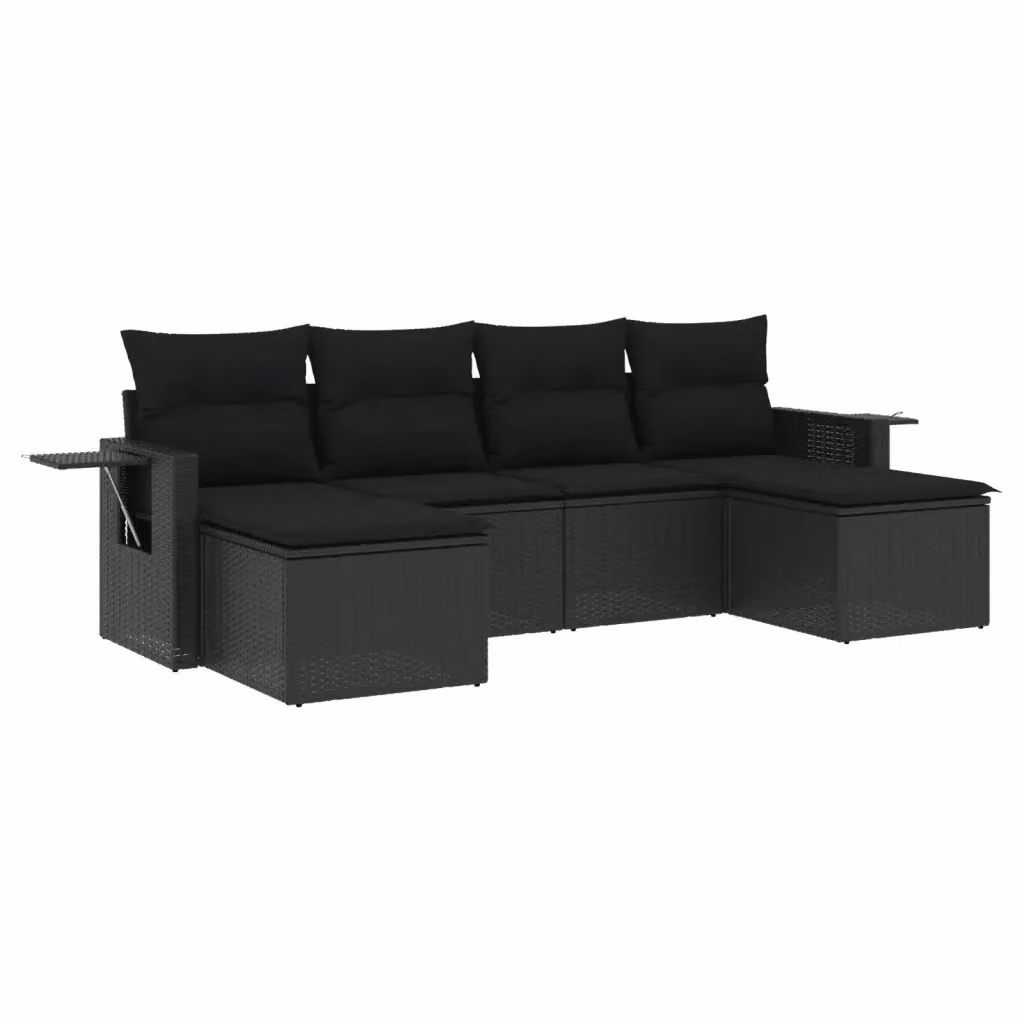 Set Divano da Giardino a L vidaXL 6 pz in Polyrattan Nero con Cuscini e Tavolino – 2