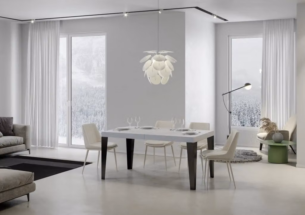 Tavolo Allungabile Moderno GIORDANOSHOP in MDF Laminato Bianco Frassino con Telaio Antracite L: 200-460 cm, P: 90 cm, H: 77 cm – 2