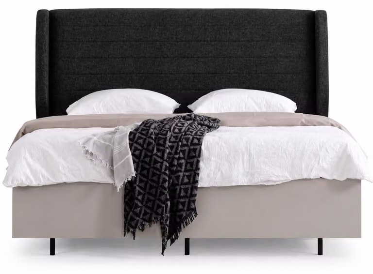 Letto imbottito moderno con testiera grigio scuro e struttura del letto color chiaro