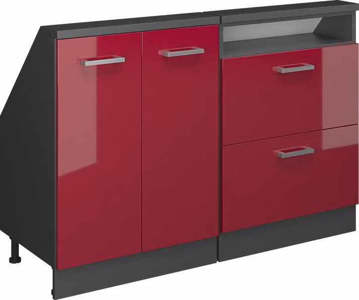 Mobile cucina sottotetto Vicco R-Line Rosso lucido 120 cm Set di 2, Model 58098